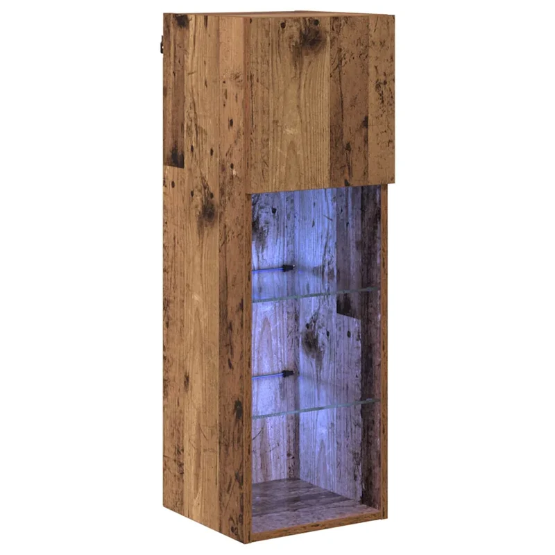 Meuble TV mural moderne avec étagères pratiques 30,5 x 30 x 90 cm en bois d'ingénierie bois ancien 02_0052810