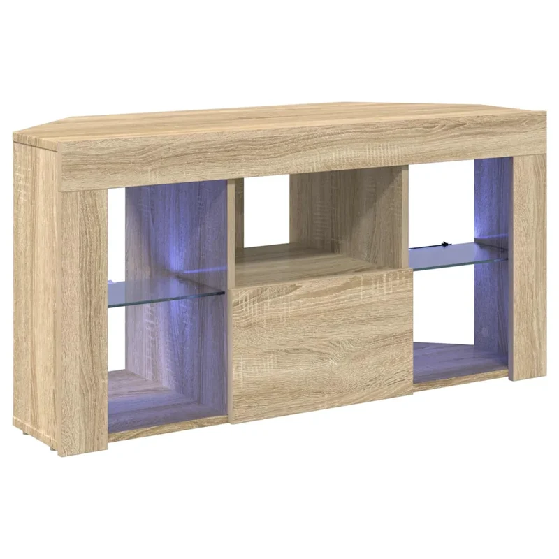 Meuble TV LED d'angle moderne optimal rangement 100 x 40 x 50 cm en bois d'ingénierie chêne sonoma 02_0054700