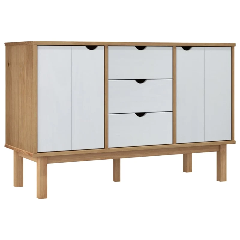 Buffet bahut commode armoire meuble de rangement organisateur cuisine salle de séjour salon et 113,5 x 43 x 73 cm bois massif pin blanc 02_0036185