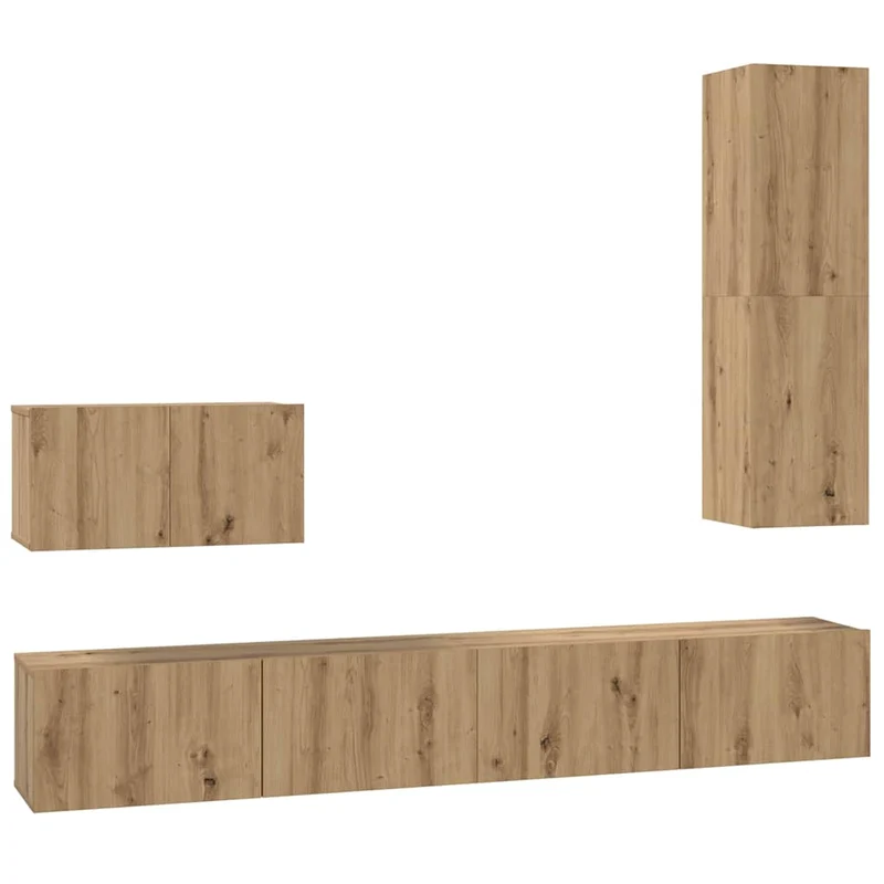 Meuble TV mural 4 pcs rangement pratique design minimaliste salon 200 x 30 x 30 cm en bois d'ingénierie chêne artisanal 02_0056026