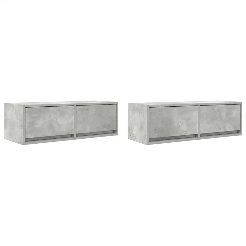 Lot de 2 meubles TV muraux finition grise béton 80 x 31 x 25 cm grand espace de rangement design contemporain en bois 02_0051694