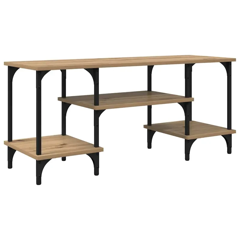 Meuble TV rectangulaire rustique avec rangement 102 x 35 x 45 cm en bois d'ingénierie chêne artisanal 02_0052720