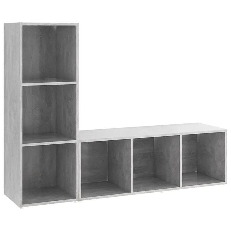 Lot de 2 meubles TV pratiques design moderne 107 x 35 x 37 cm en bois d'ingénierie gris béton 02_0055129