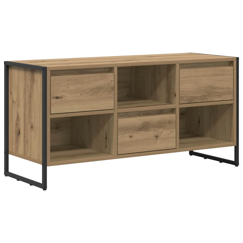 Meuble TV design industriel rangement intérieur 100 x 36 x 49,5 cm en bois d'ingénierie chêne artisan 02_0054540