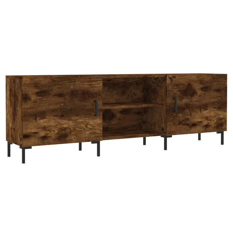 Meuble TV moderne rangement pratique 150 x 30 x 50 cm en bois d'ingénierie chêne fumé 02_0048708