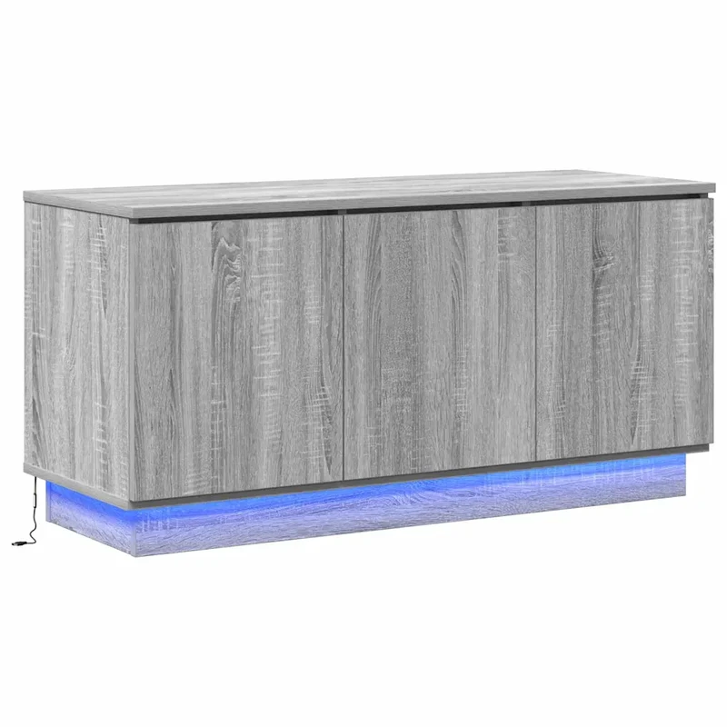 Meuble TV moderne avec éclairage LED rangement 100 x 38 x 49 cm en bois d'ingénierie gris sonoma 02_0052205