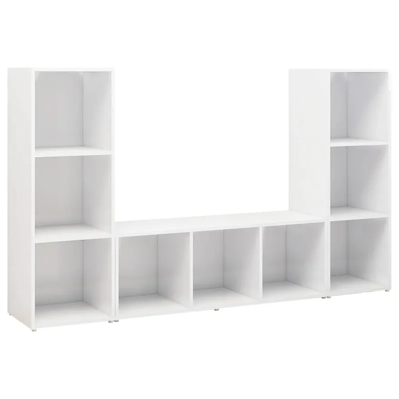 Lot de 3 meubles TV classiques modulables vogue rangement 107 x 35 x 37 cm en bois d'ingénierie blanc 02_0055130