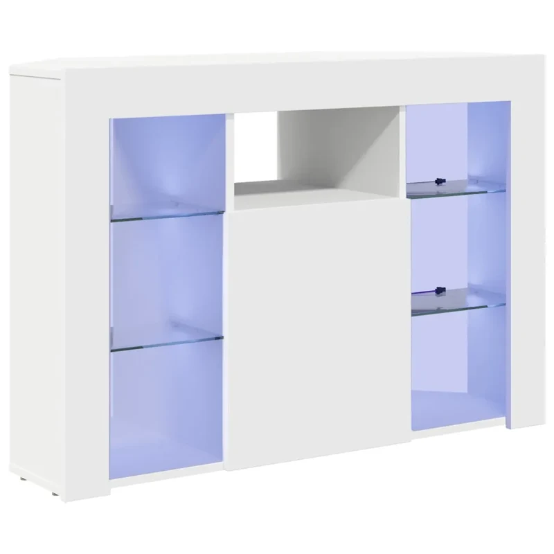 Meuble TV d'angle minimaliste blanc 100 x 40 x 68 cm avec éclairage LED et rangement chic en bois d'ingénierie blanc 02_0054689