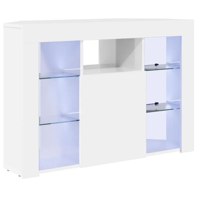 Meuble TV LED d'angle moderne avec rangement mural optimisé 100 x 40 x 68 cm en bois d'ingénierie blanc brillant 02_0054693