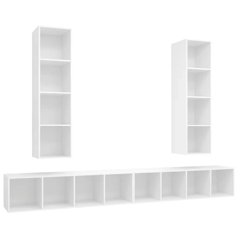 Lot de 4 meubles TV muraux pratiques modernes rangement 37 x 37 x 142,5 cm en bois d'ingénierie blanc 02_0055122
