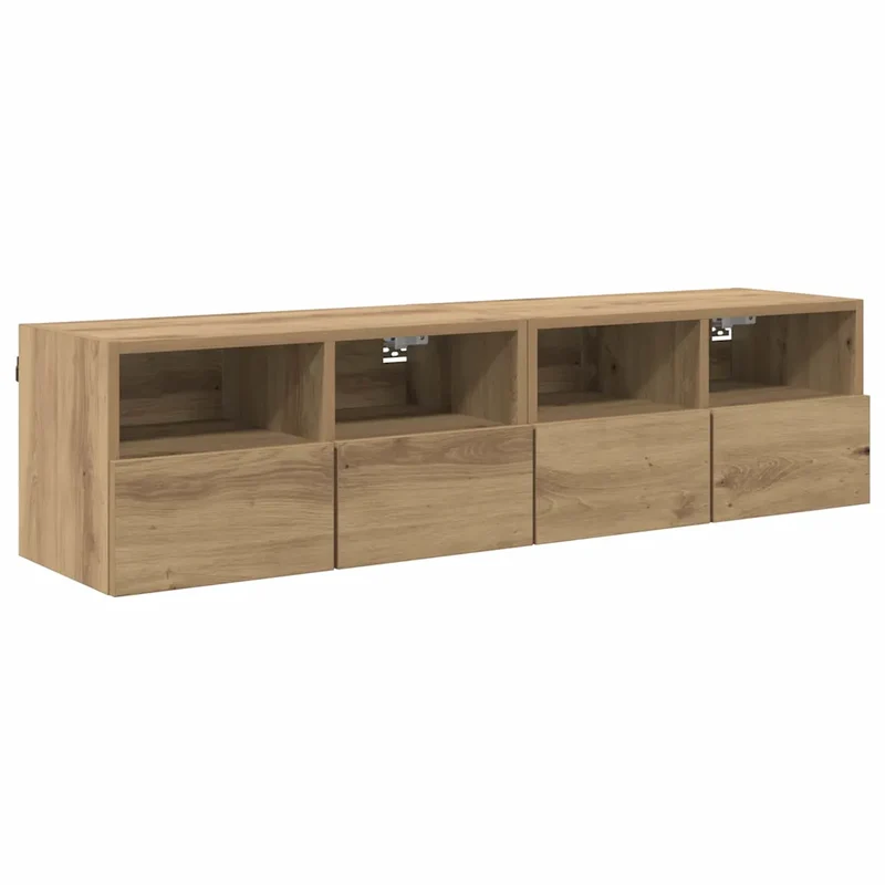 Lot de 2 meubles TV muraux design minimaliste rangement 60 x 30 x 30 cm en bois d'ingénierie chêne artisanal 02_0052787