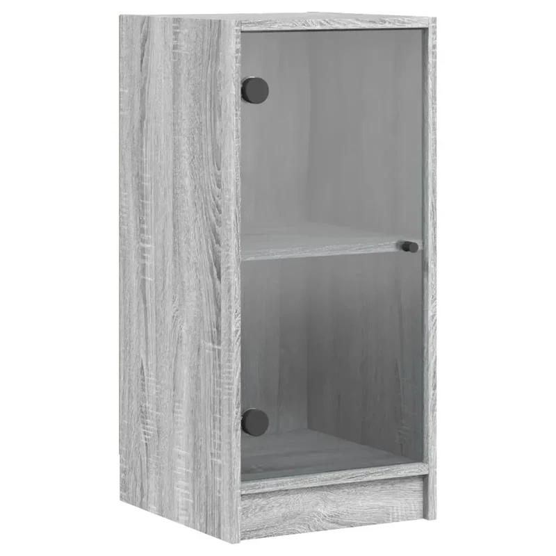 Armoire latérale avec portes en verre design intemporel rangement 35 x 37 x 75 cm en bois d'ingénierie sonoma gris 02_0049321