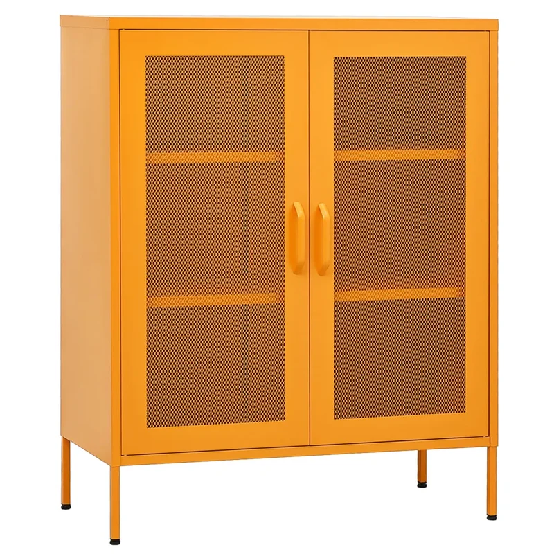 Armoire de rangement design pratique 80 x 35 x 101,5 cm ajustable en acier jaune moutarde 02_0046864