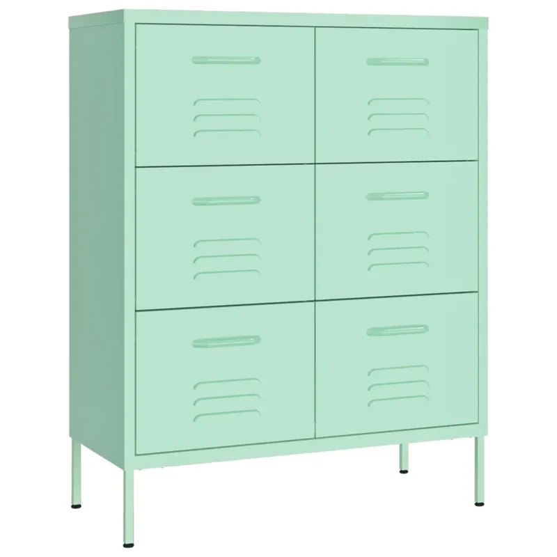 Armoire à tiroirs moderne rangement 80 x 35 x 101 cm avec 6 tiroirs glissières en acier menthe 02_0046840