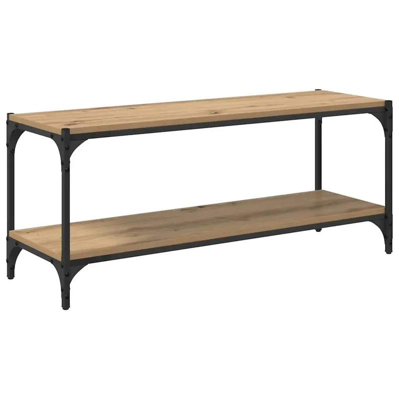 Meuble TV rectangulaire rustique grand espace de stockage 100 x 33 x 41 cm en bois chêne artisanal 02_0052700