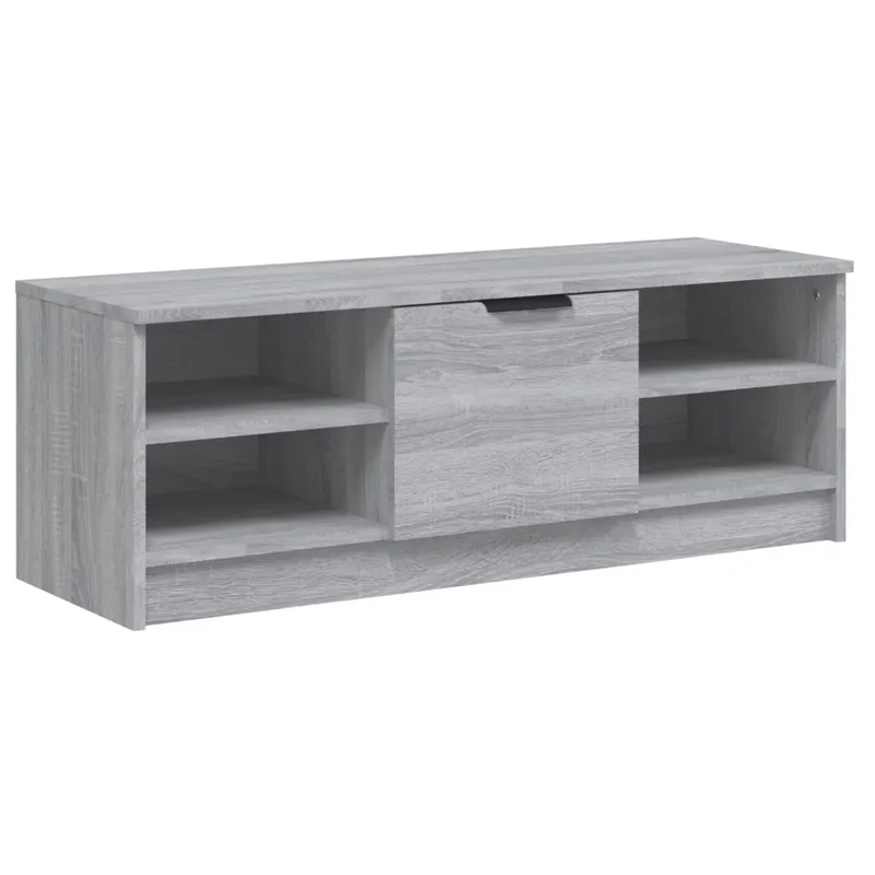 Meuble TV classique avec rangement espace organisé 102 x 35 x 36 cm en bois d'ingénierie gris 02_0048302