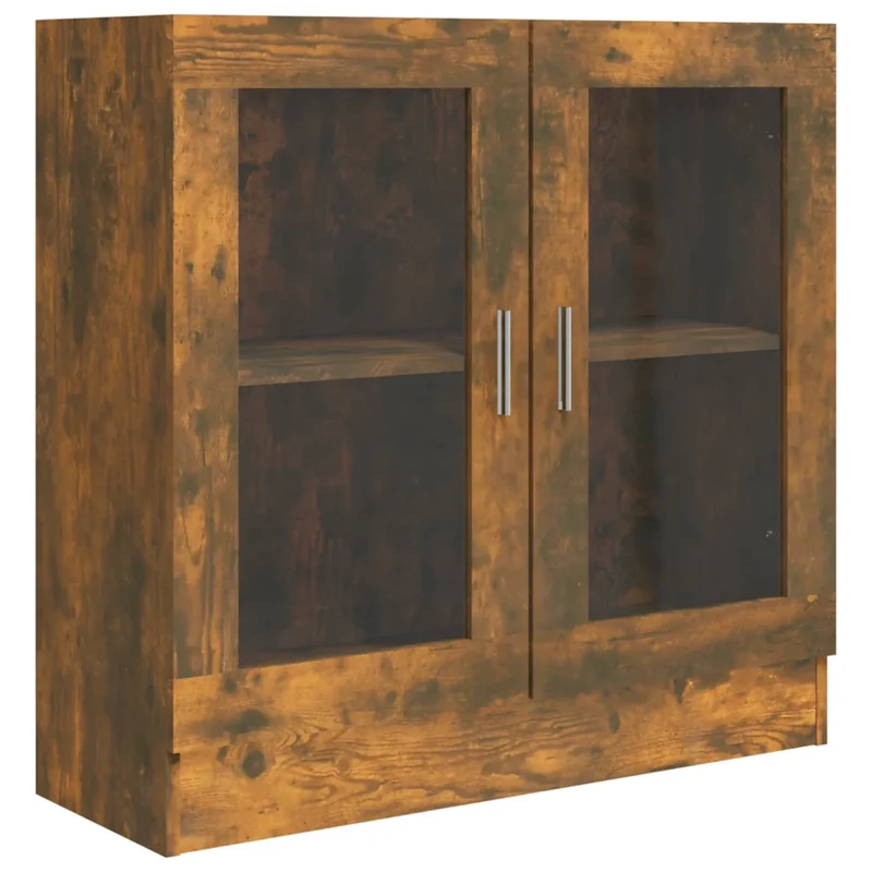 Armoire à vitrine moderne style classique 82,5 x 30,5 x 80 cm en bois d'ingénierie chêne fumé 02_0048213