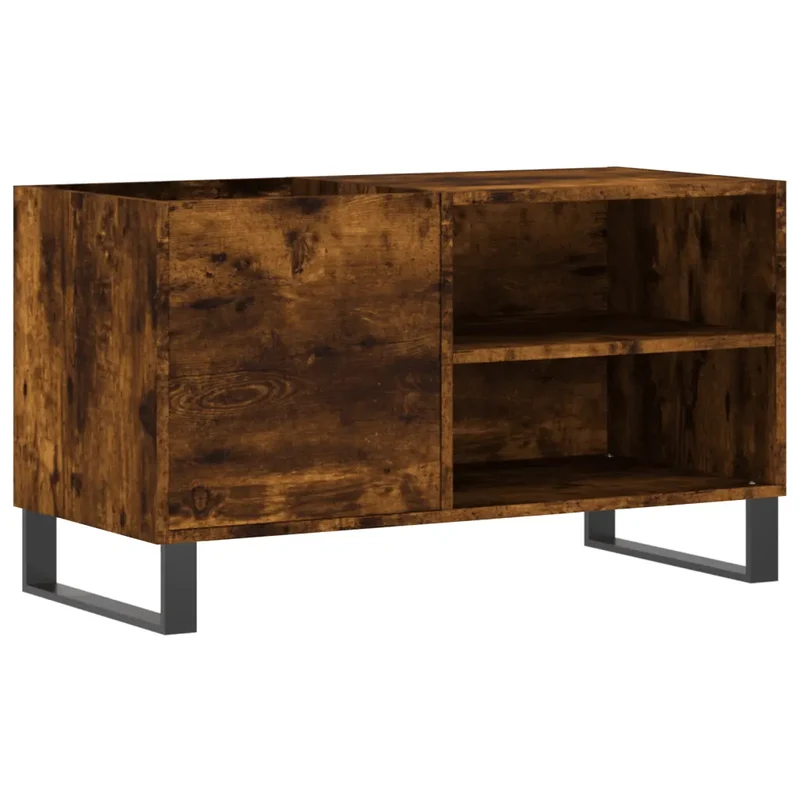 Armoire à disques contemporaine avec pieds en fer 85 x 38 x 48 cm grand espace de rangement en bois d'ingénierie chêne fumé 02_0049120