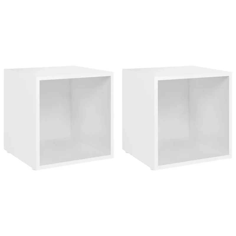 Lot de 2 meubles TV tendance pratique 37 x 35 x 37 cm en bois d'ingénierie blanc 02_0047856