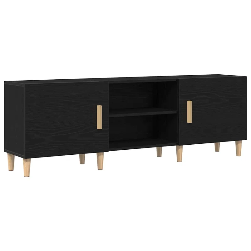 Meuble TV rectangulaire moderne 150 x 30 x 50 cm avec rangement pratique style contemporain en bois d'ingénierie chêne noir 02_0051924