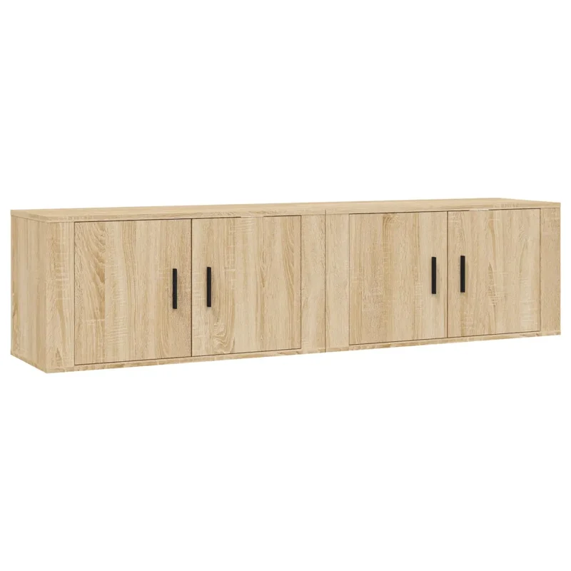 Lot de 2 meubles TV muraux design classique avec grand espace de rangement 80 x 34,5 x 40 cm en bois d'ingénierie chêne sonoma 02_0055341