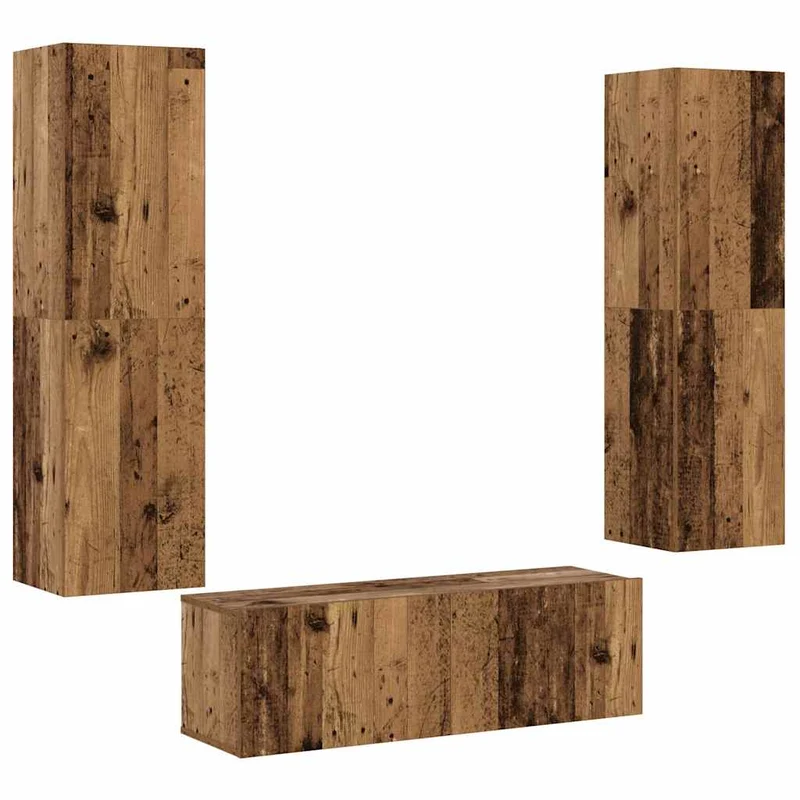 Lot de 3 meubles TV muraux modernes 100 x 30 x 30 cm design épuré ambiance cosy en bois d'ingénierie vieux bois 02_0055866
