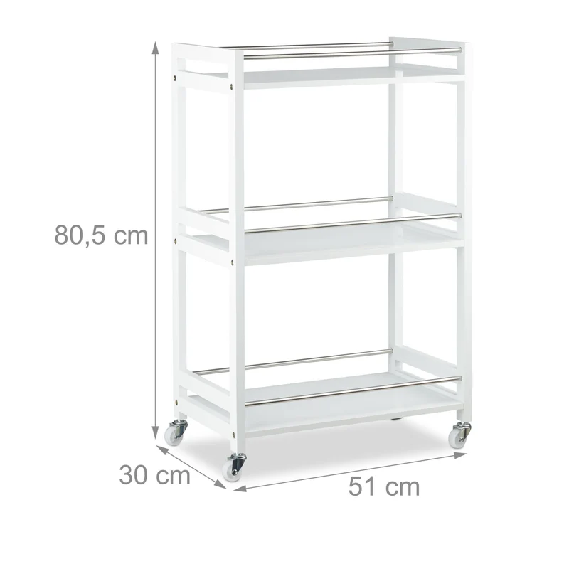 Desserte de cuisine mobile avec 3 étages et roulettes pratique design moderne 78 x 40 x 80 cm en bambou blanc 13_0004109