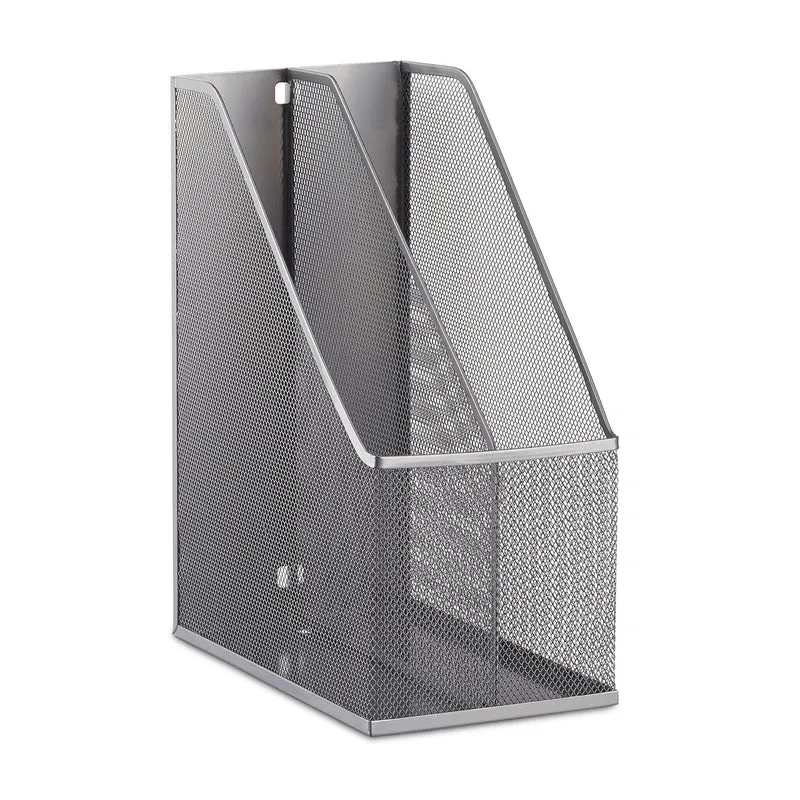 Porte-magazines 2 compartiments bureau design linéaire 31,5 x 14,3 x 25 cm en métal noir 13_0005354