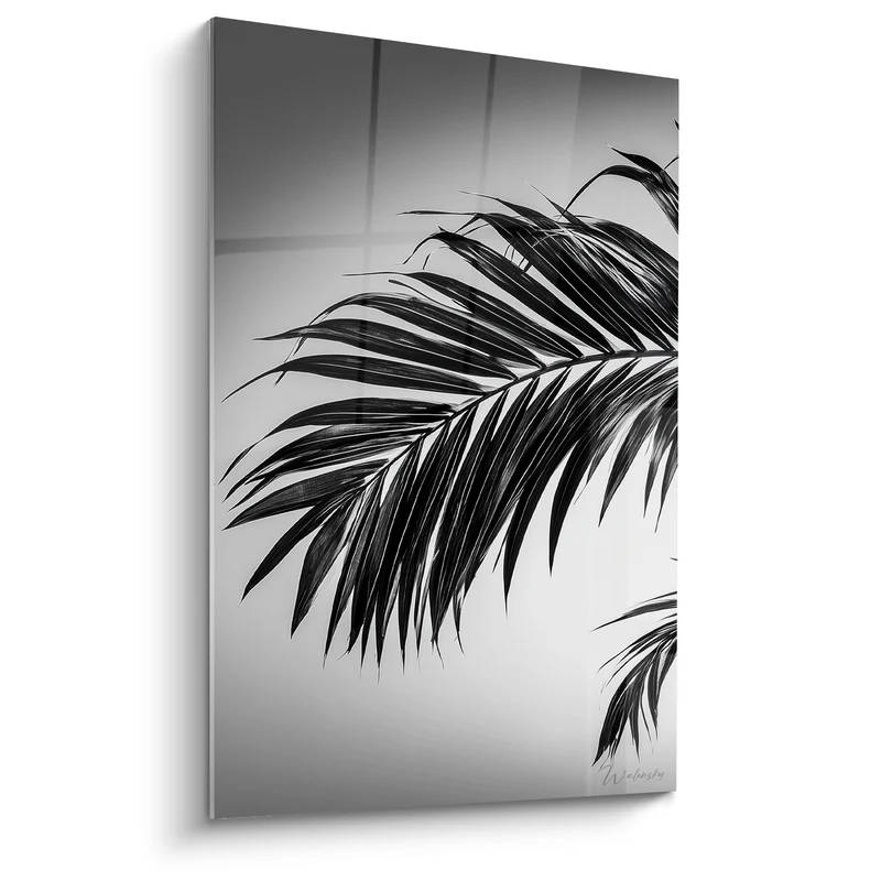 Tableau Palme noire aux fines nervures argentées - Ombre végétale - Edition Feuille de palmier