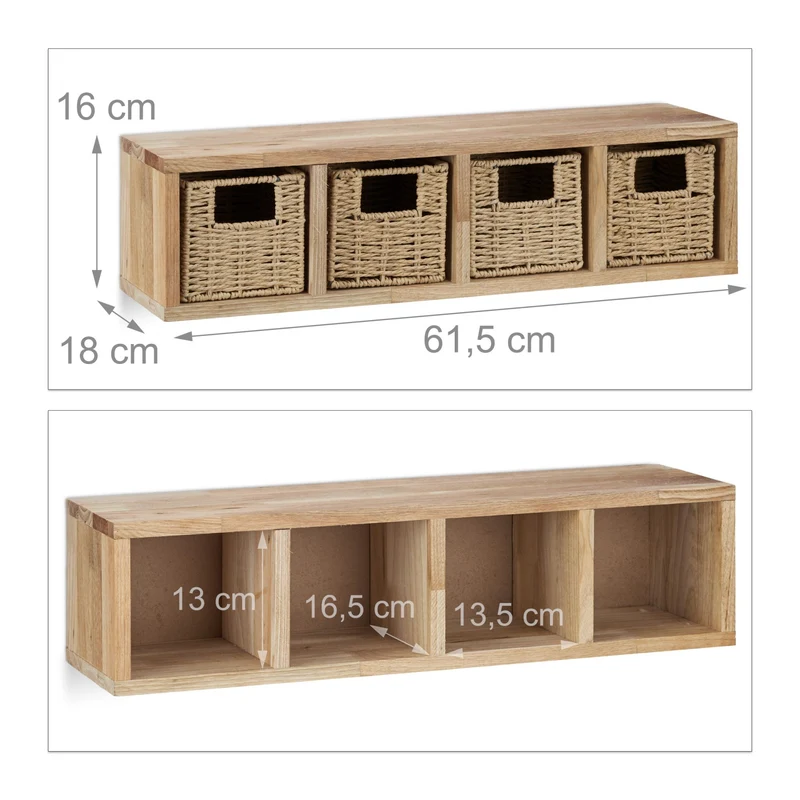 Etagère cube de rangement avec paniers amovibles 16 x 61,5 x 18 cm en bois de noyer naturel 13_0005885