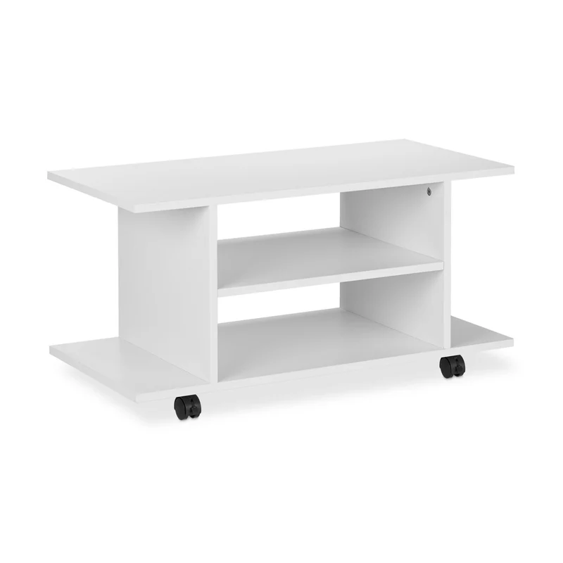 Meuble TV mobile avec roulettes rangement 100 x 40 x 50 cm en bois blanc 13_0005527