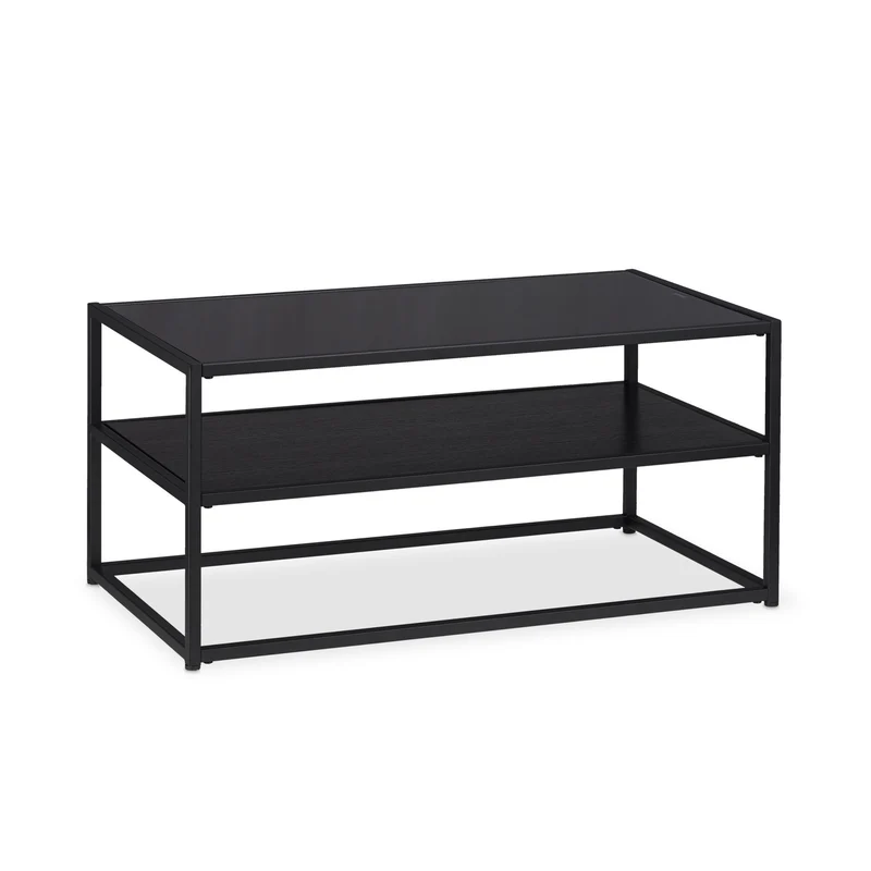 Table basse rectangulaire élégante avec double niveau 120 x 60 x 40 cm en métal noir 13_0005655