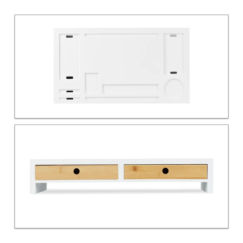 Support de moniteur ergonomique avec organiseur bureau 80 x 30 x 10 cm espace de rangement pratique en bois blanc 13_0004918