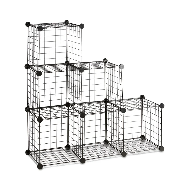 Étagère modulable industrielle 6 compartiments 96 x 96 x 32 cm gain de place design contemporain en métal noir 13_0005462