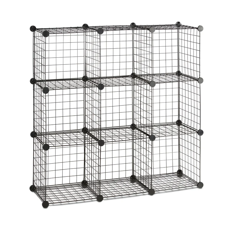 Étagère modulable style industriel pour rangement bibliothèque 96 x 96 x 32 cm en métal noir 13_0005463