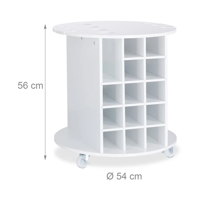 Chariot à vin mobile avec porte-verres 17 bouteilles 75 x 40 x 80 cm en bois blanc 13_0004222