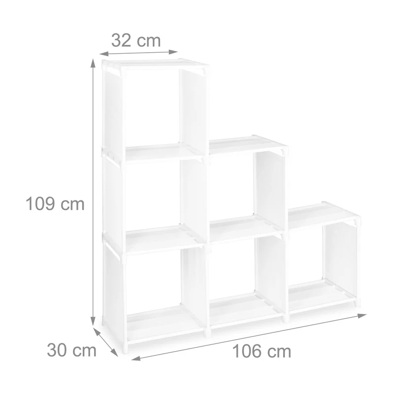 Étagère escalier modulable 6 compartiments pratique rangement salon 120 x 30 x 100 cm en tissu blanc 13_0005223