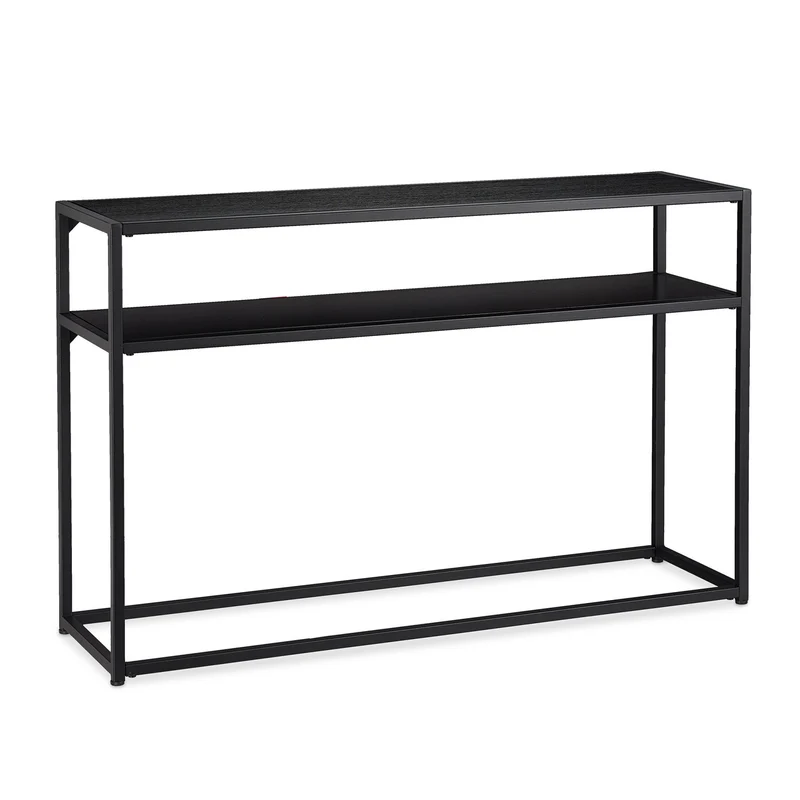 Console étroite moderne 2 étages rangement déco 120 x 30 x 75 cm en bois laqué noir 13_0006393