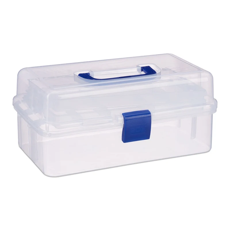 Boîte de rangement pratique multiusage 17 x 33 x 39 cm avec 9 compartiments design transparent en plastique transparent 13_0006715