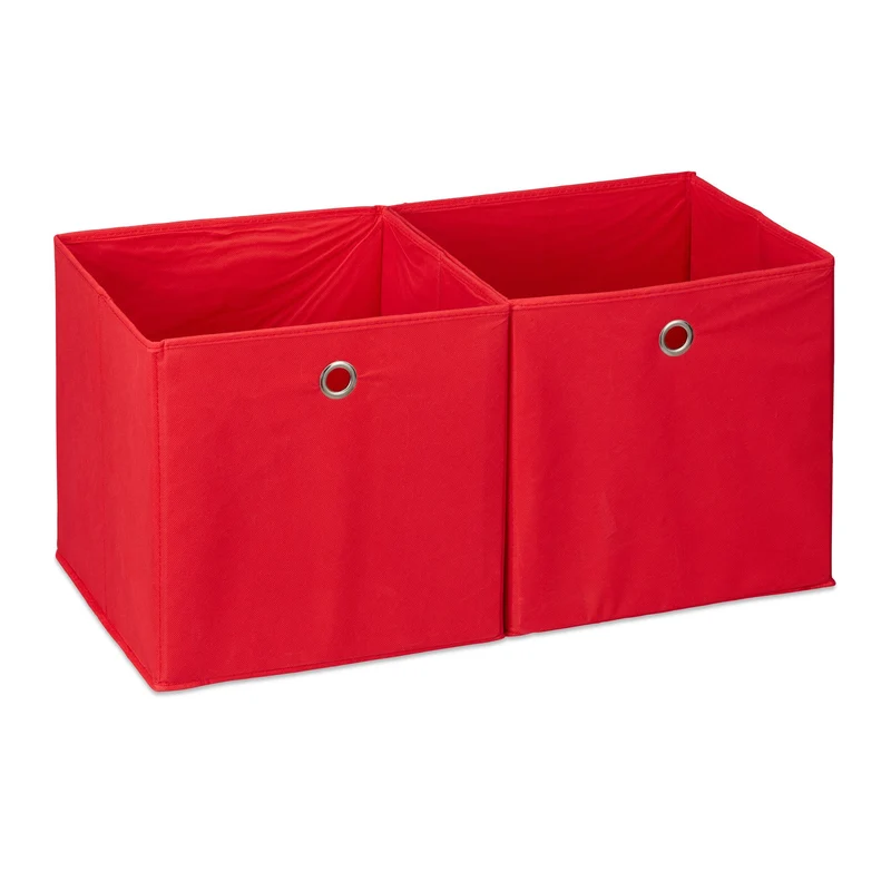 Lot de 2 boîtes de rangement pliables pratiques 30 x 30 x 30 cm pour vêtements et jouets en polyester rouge 13_0006424