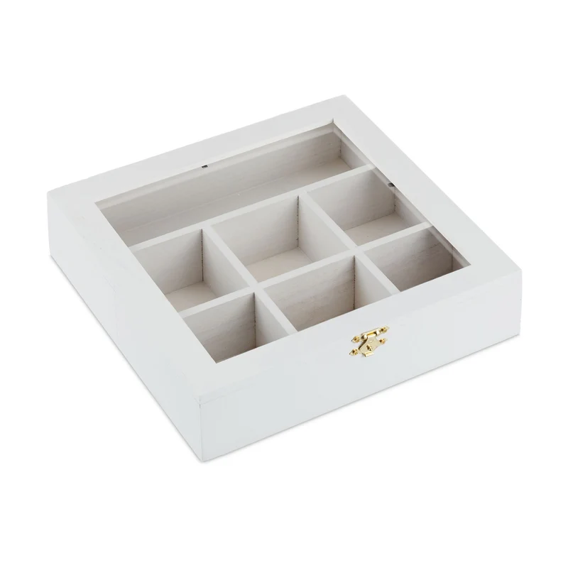 Boîte à thé organisée avec fenêtre de visualisation 8 x 25 x 25,5 cm en MDF bois 13_0008703