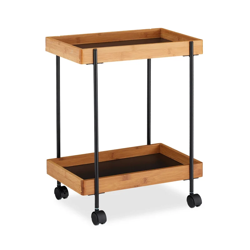 Chariot de cuisine mobile 57 x 46 x 28 cm 4 roues élégantes design contemporain en bambou noir 13_0007511