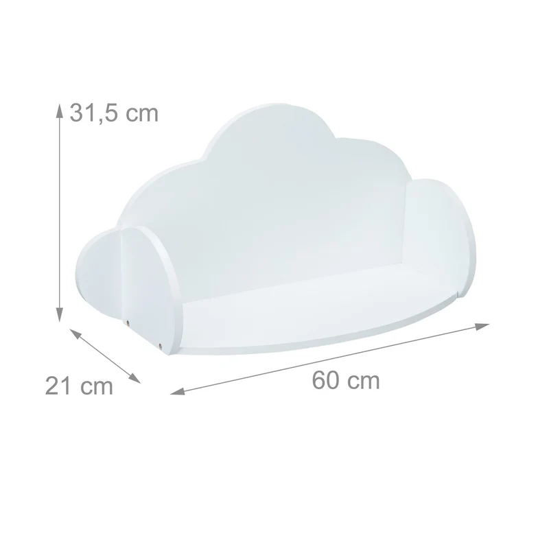 Etagère murale nuage déco chambre enfant support pour livres jouets style scandinave 70 x 30 x 10 cm en bois blanc 13_0007106