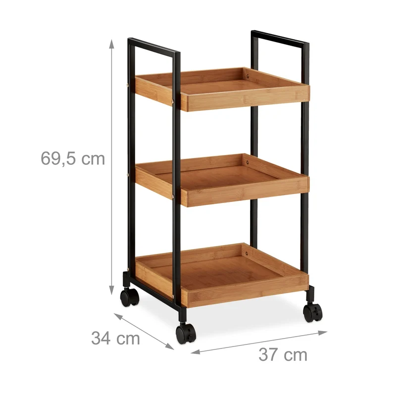 Desserte de cuisine mobile avec 3 étagères pour service 70 x 40 x 75 cm en bambou naturel 13_0007510