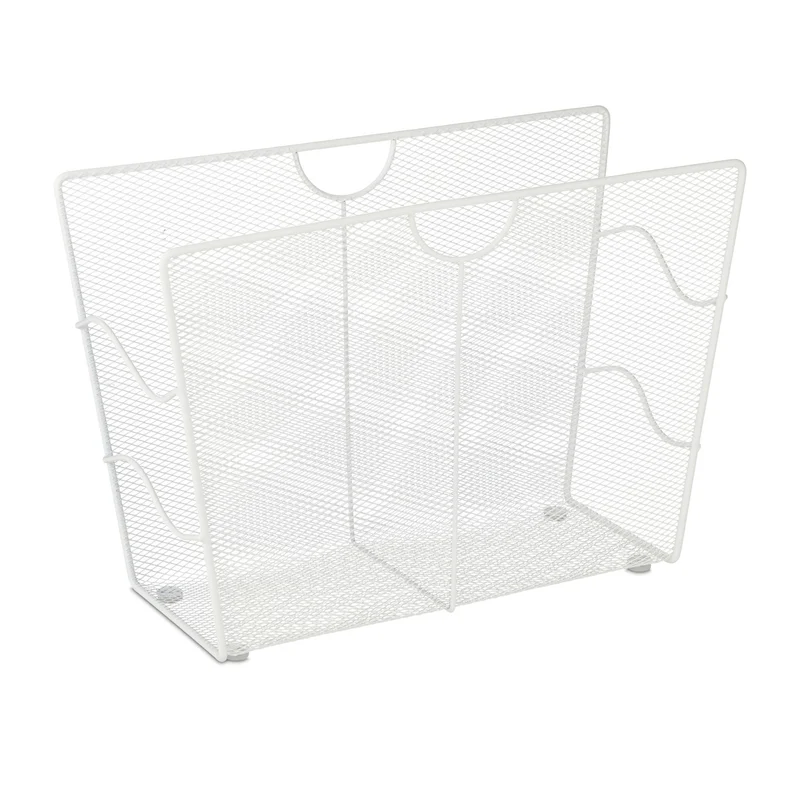 Porte-revue en métal design épuré salon salle de bain 40 x 30 x 60 cm avec poignées en métal blanc 13_0007877