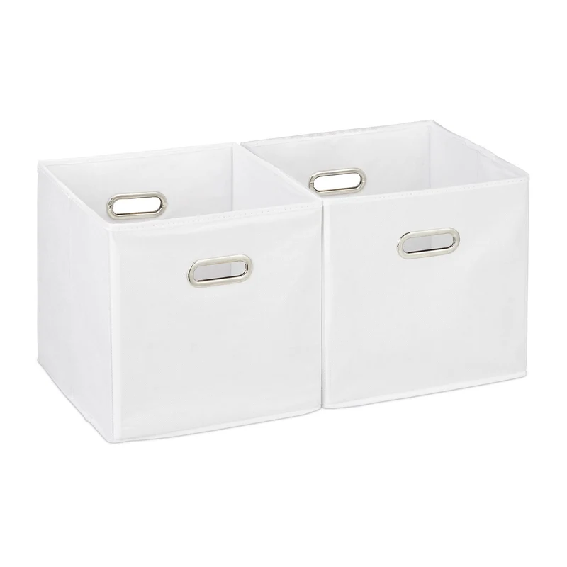 Lot de 2 boîtes de rangement pliables pratiques pour linge jouets salle de bain 30 x 30 x 30 cm en polyester blanc 13_0007599