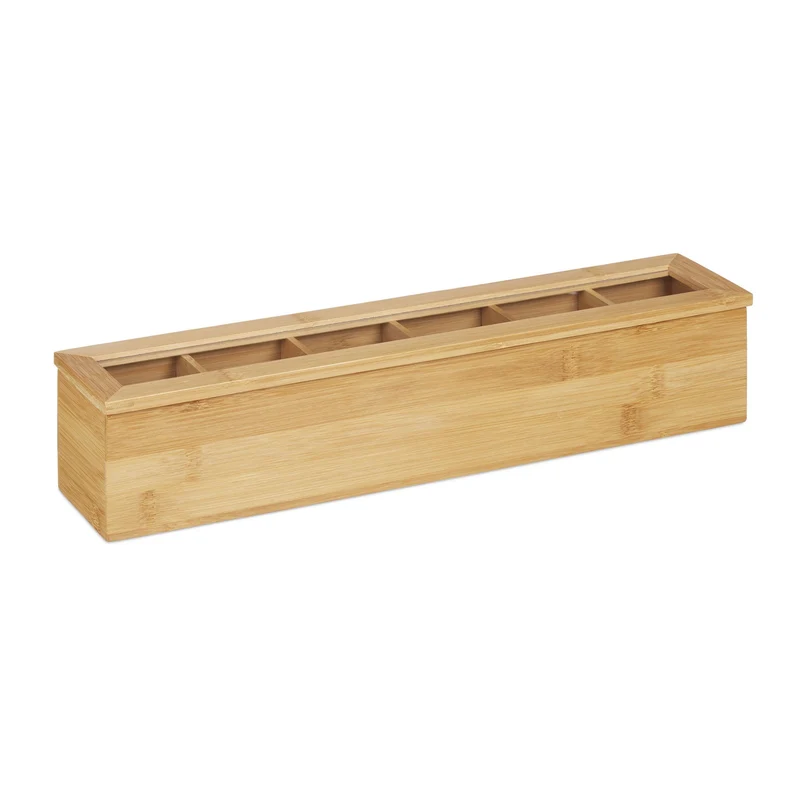 Boîte à thé allongée avec couvercle vitré 30 x 10 x 10 cm gain de place décoration naturelle en bambou beige 13_0008442