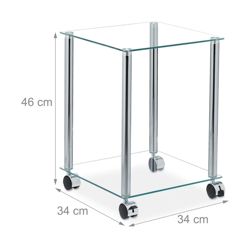 Table d'appoint carrée mobile avec roulettes 60 x 60 x 50 cm en verre transparent 13_0008394