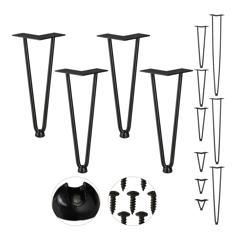 Lot de 4 pieds de table en épingle cheveux 10 x 10 x 12 cm style vintage tendance en métal noir 13_0007764
