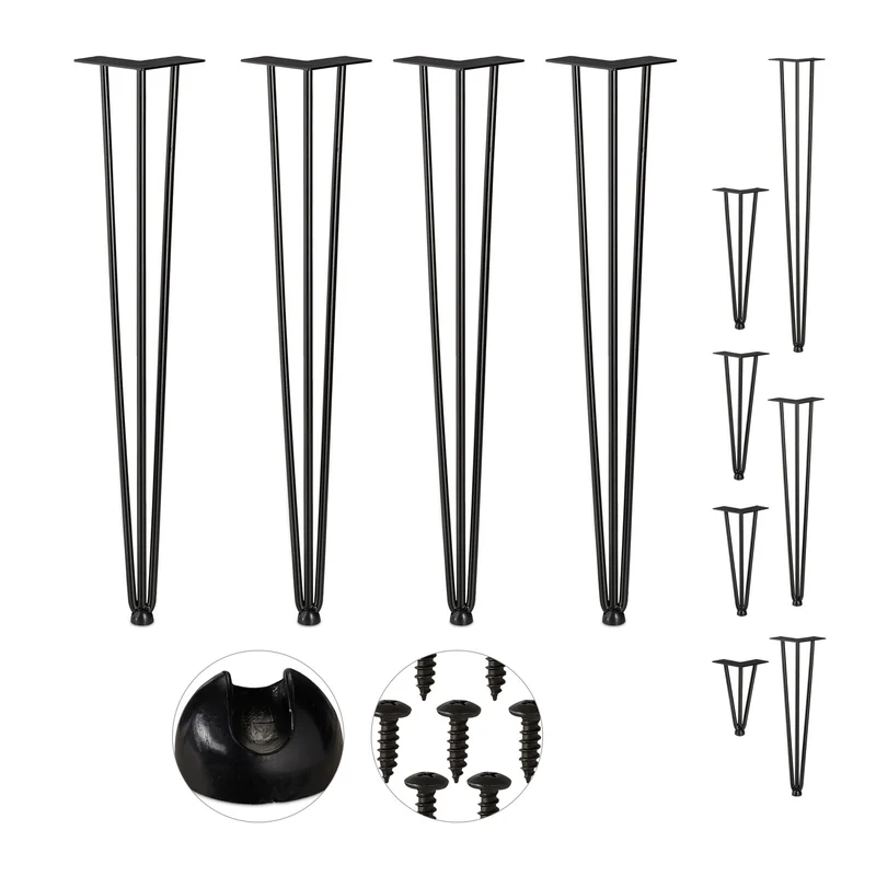 Lot de 4 pieds de table en épingle cheveux bricolage vintage 40 x 12 x 12 cm en métal noir 13_0007770